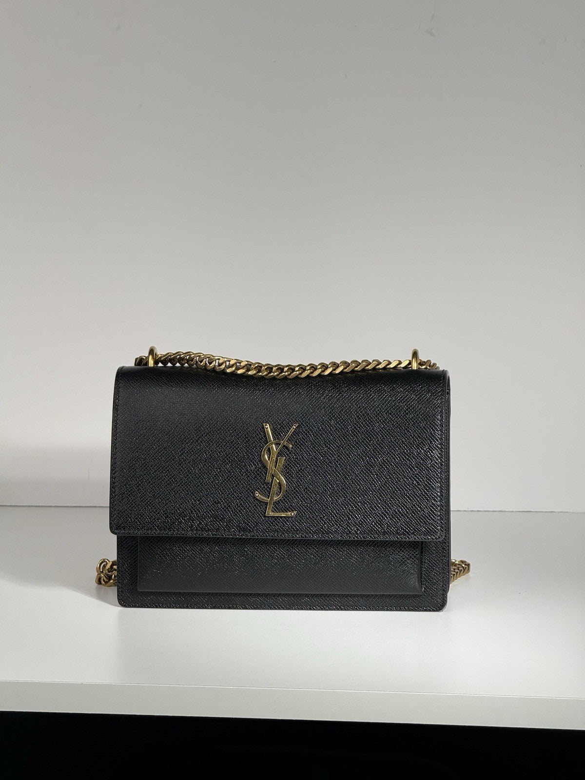 Saint Laurent Black Leather Medium Sunset Chain Shoulder Bag