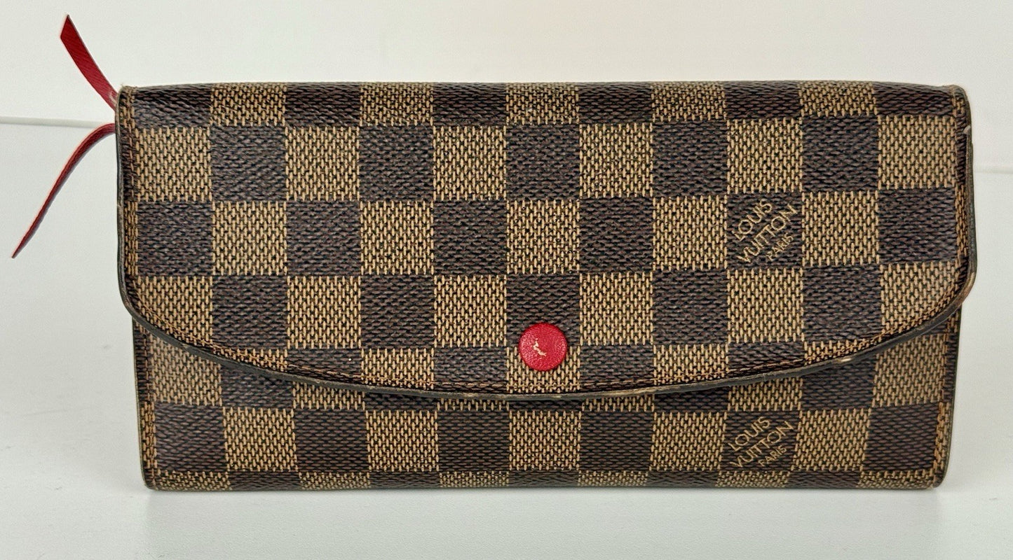Louis Vuitton LV Damier Ebene Emilie Long Wallet Red 
