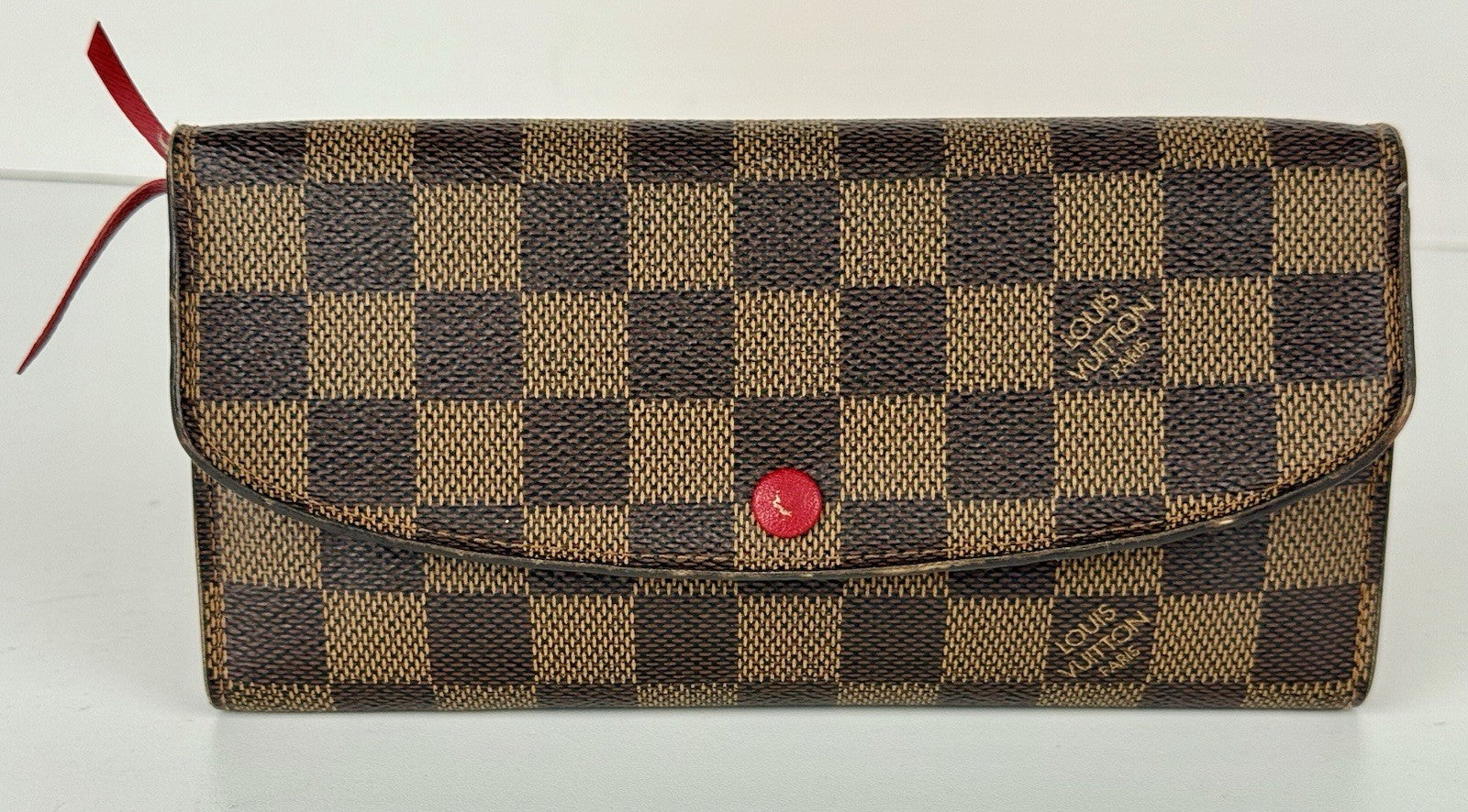 Louis Vuitton LV Damier Ebene Emilie Long Wallet Red 