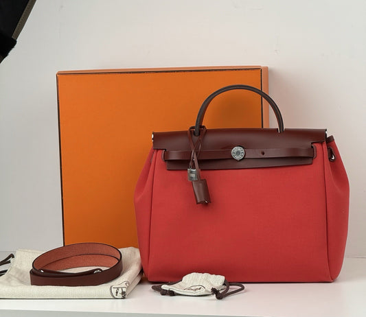 Hermes Toile & Vache Hunter Herbag Zip Retourne 31 (2019) Red Bag