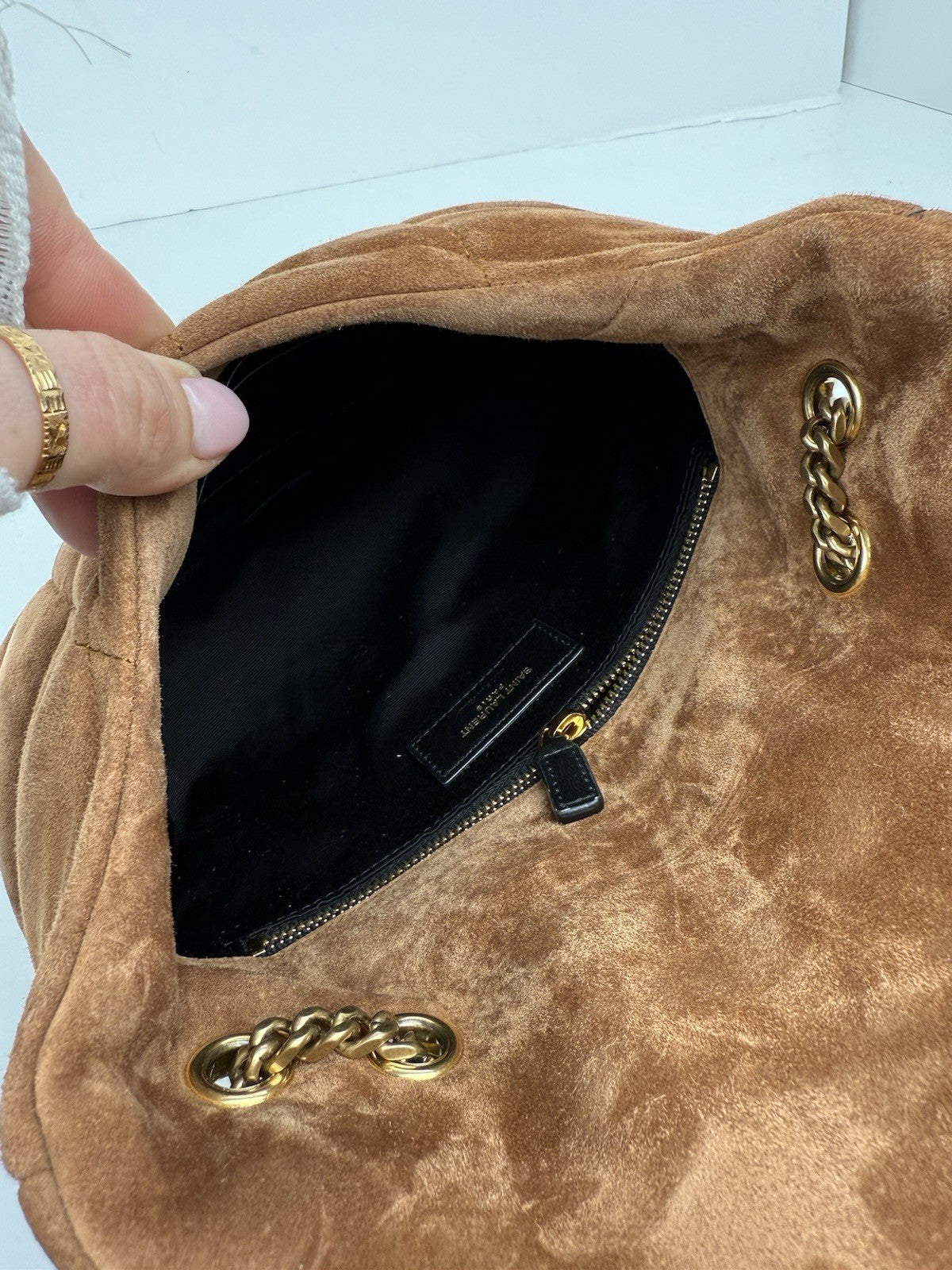 Saint Laurent Puffer Toy quilted leather-trimmed suede shoulder bag