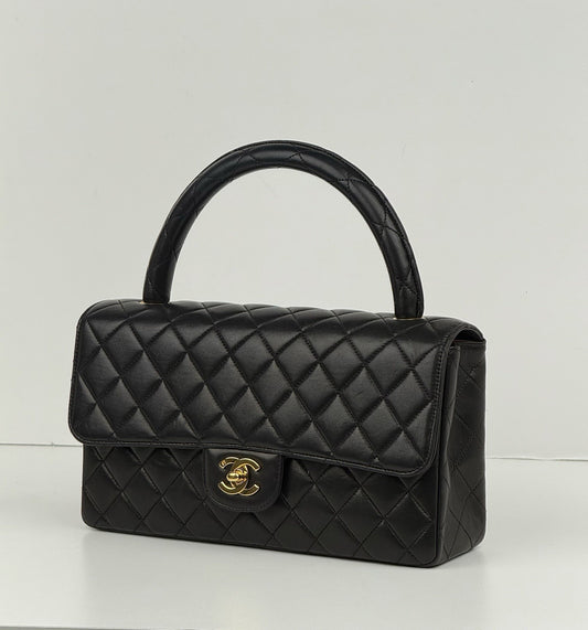 Chanel Vintage Twin Top Handle Flap Bag Quilted Lambskin Medium