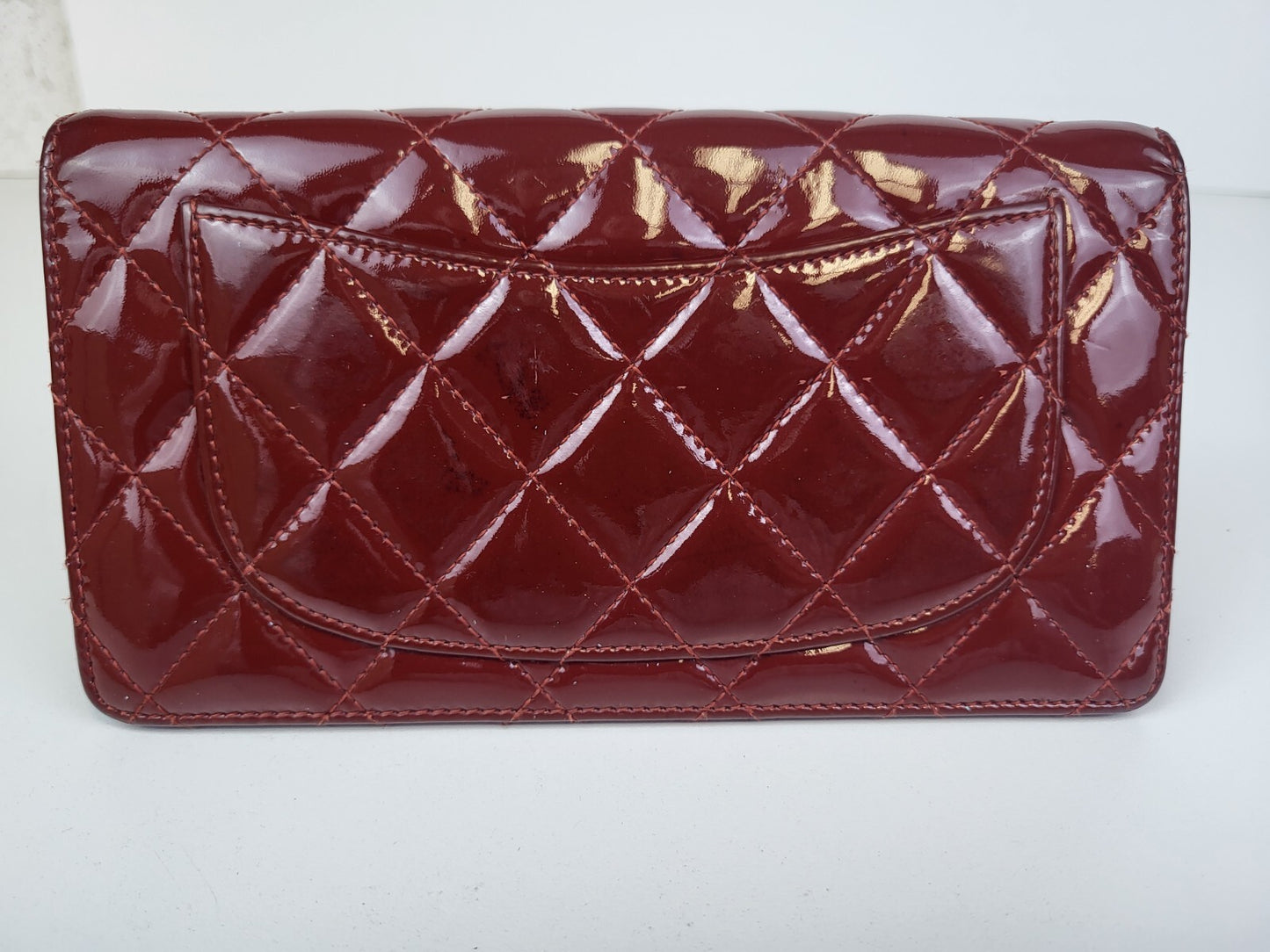 Chanel Wallet Interlocking CC Logo Patent Leather Continental Red  