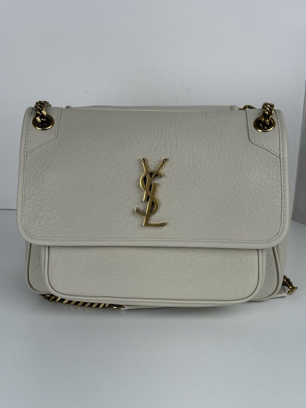 Saint Laurent Niki Medium Leather Shoulder Bag in Crema Soft