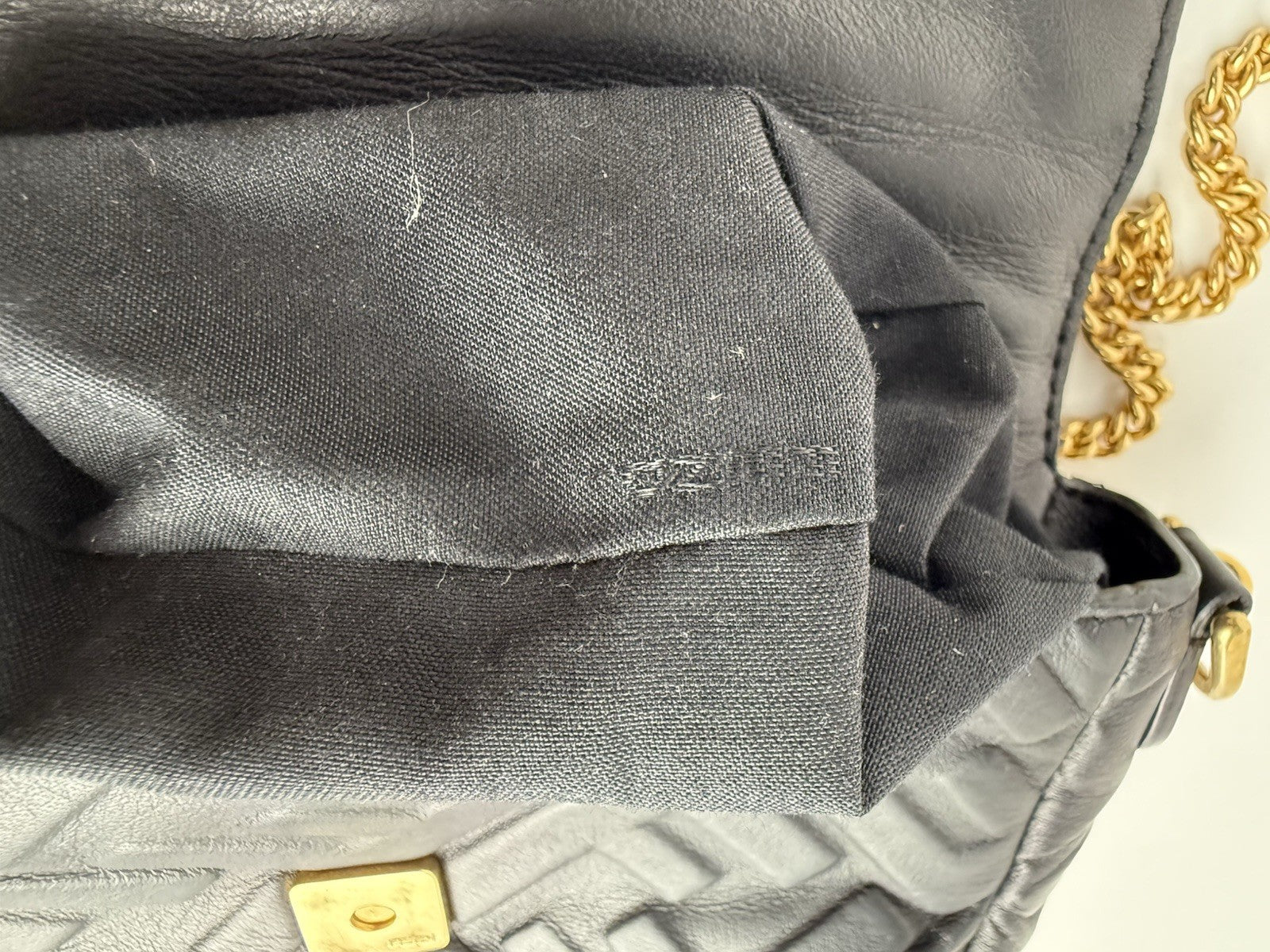 Fendi Mini Zucca Embossed Black Leather Baguette Satchel