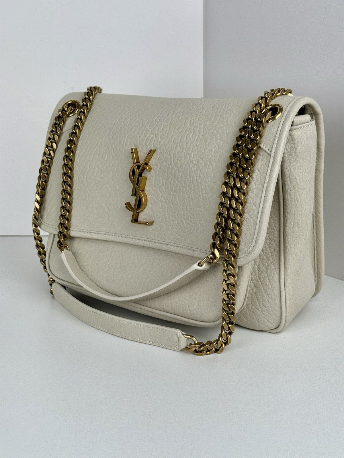 Saint Laurent Niki Medium Leather Shoulder Bag in Crema Soft
