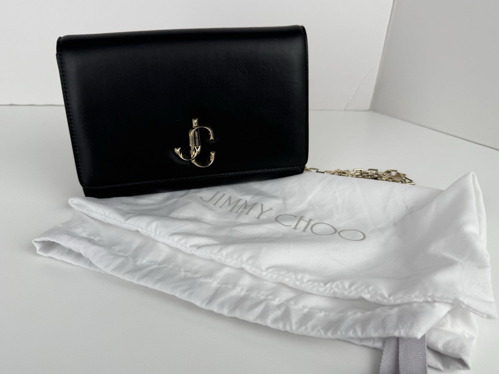 Jimmy Choo Chain Women's Evening Shoulder Bag in Black Leather