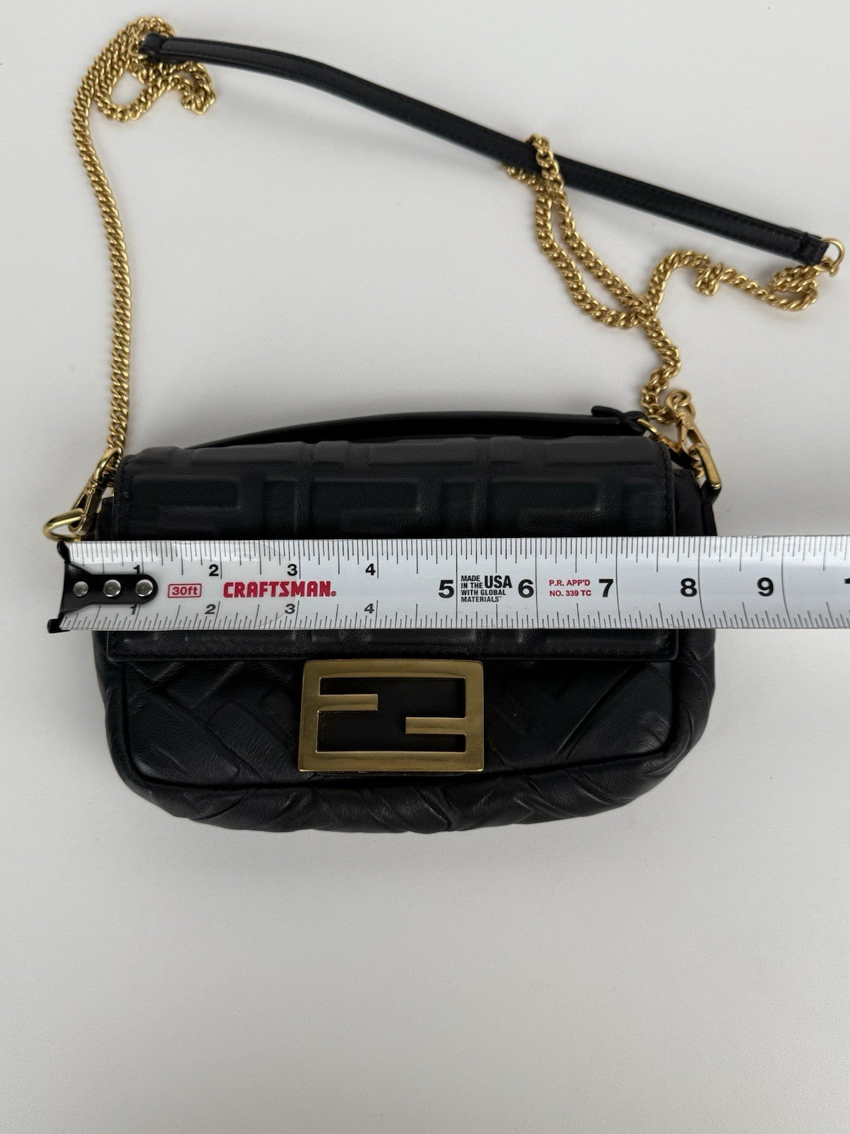 Fendi Mini Zucca Embossed Black Leather Baguette Satchel