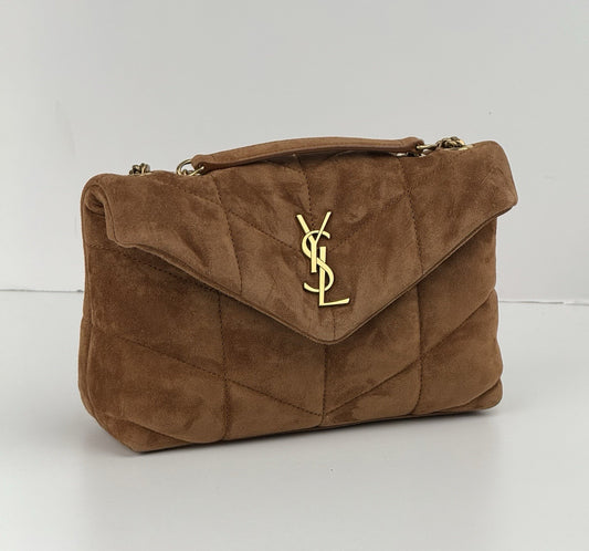 Saint Laurent Puffer Toy quilted leather-trimmed suede shoulder bag