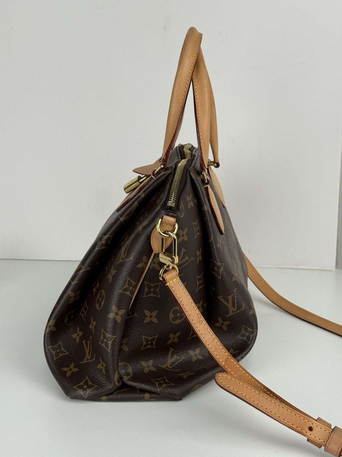 LOUIS VUITTON Monogram Tote Bag Rivory Hand Bag Brown Canvas