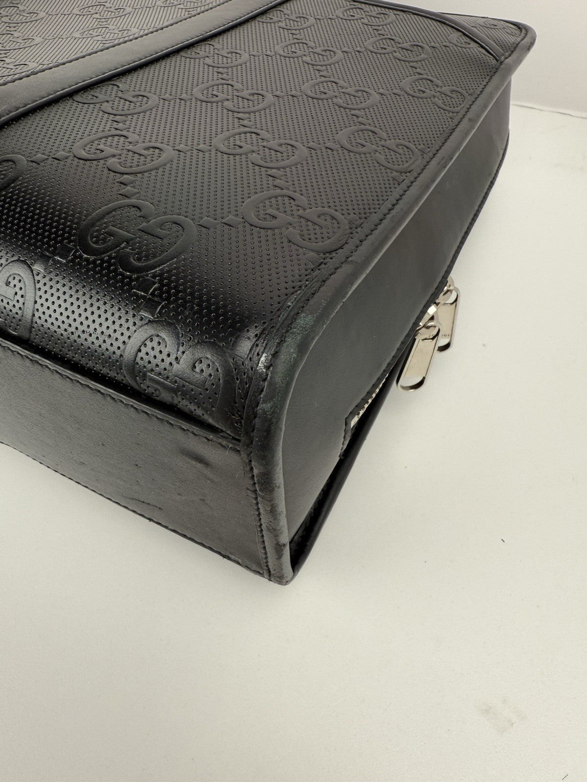 GUCCI Embossed Black Leather Briefcase Bag