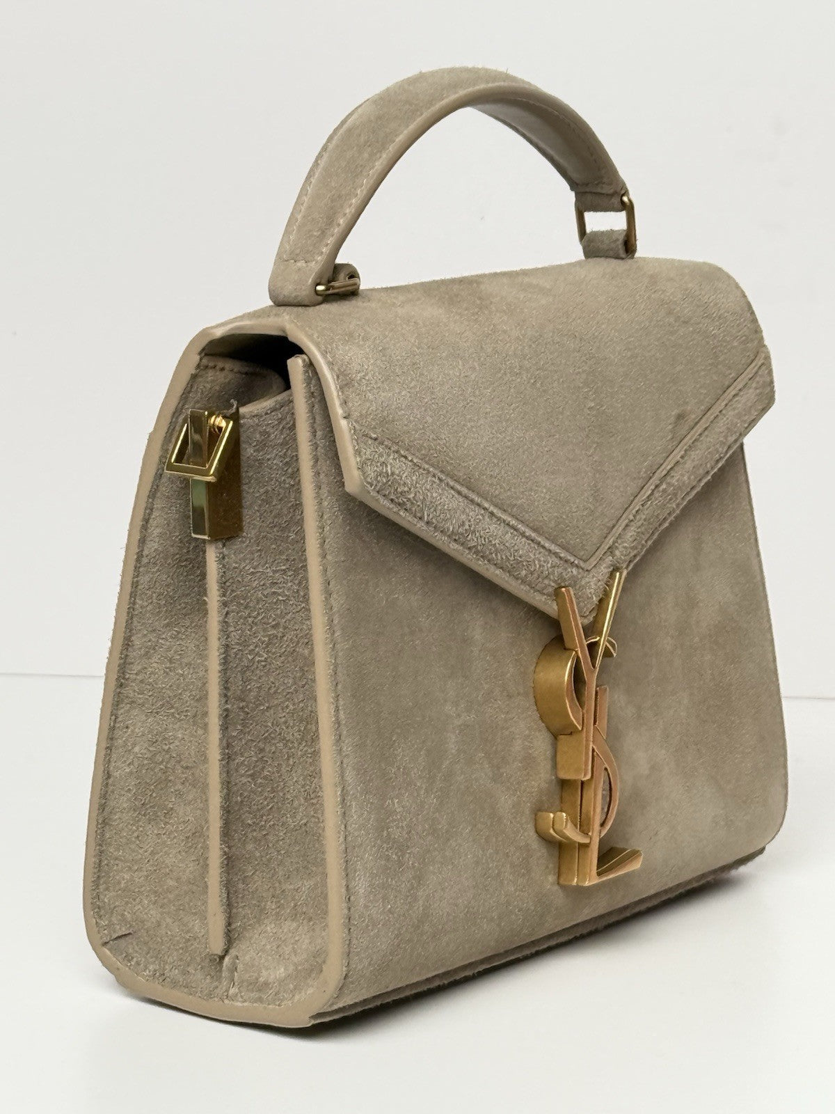 Saint Laurent Cassandra Top Handle Bag Leather and Suede Mini Beige
