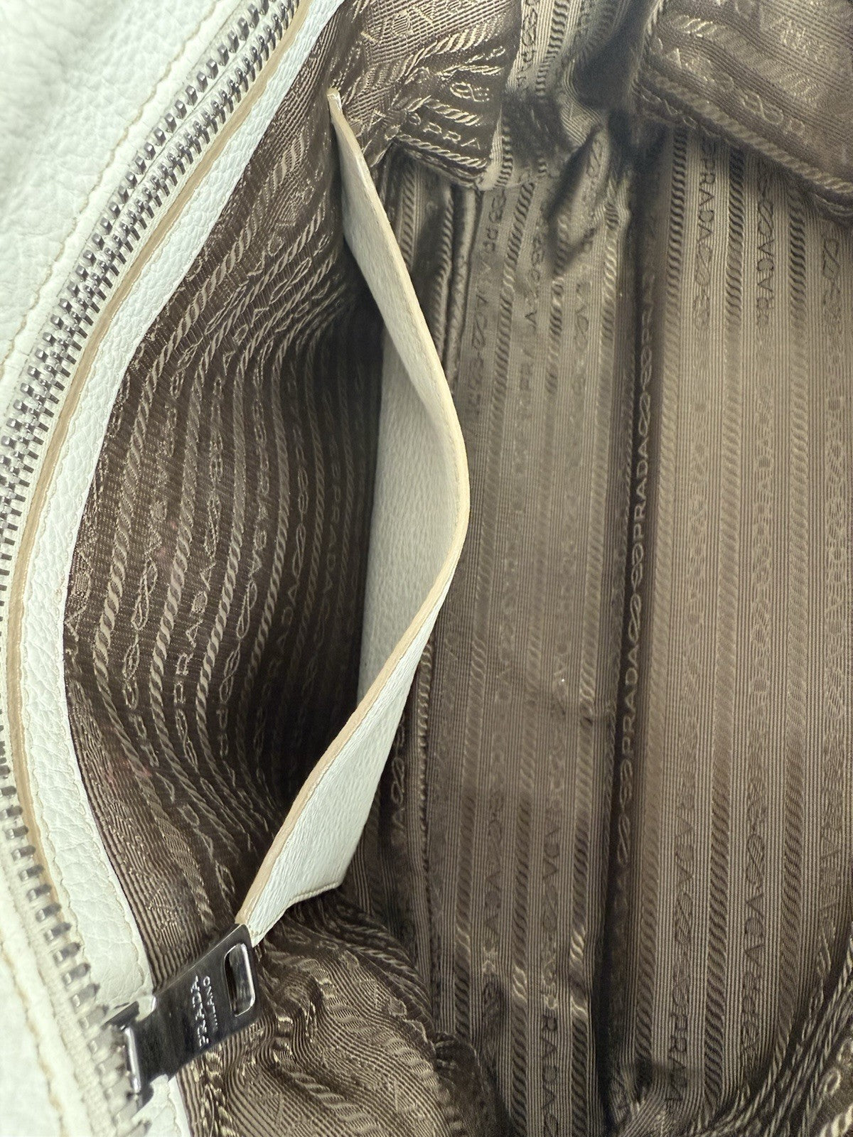 PRADA Two Way Shoulder Bag White Leather