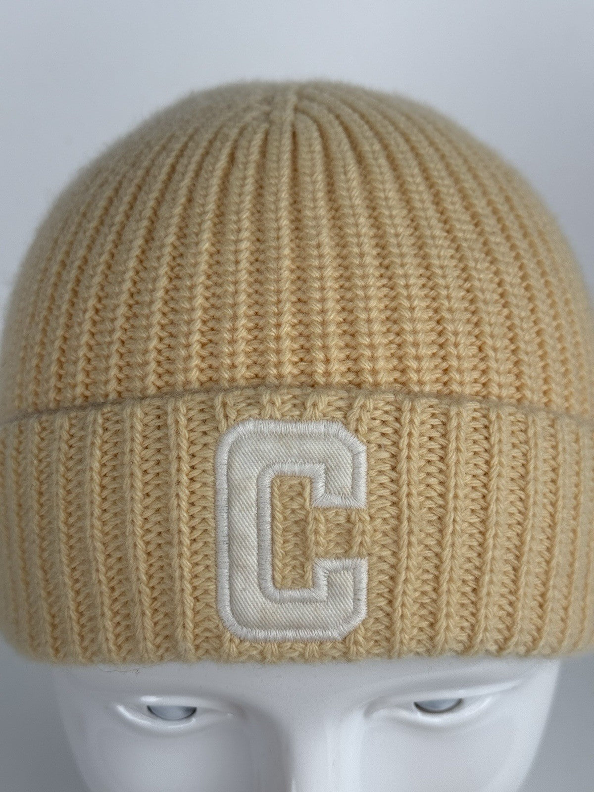 CELINE Ribbed Logo Knit Hat Knit Cap Wool Yellow Women Men Unisex TGIS