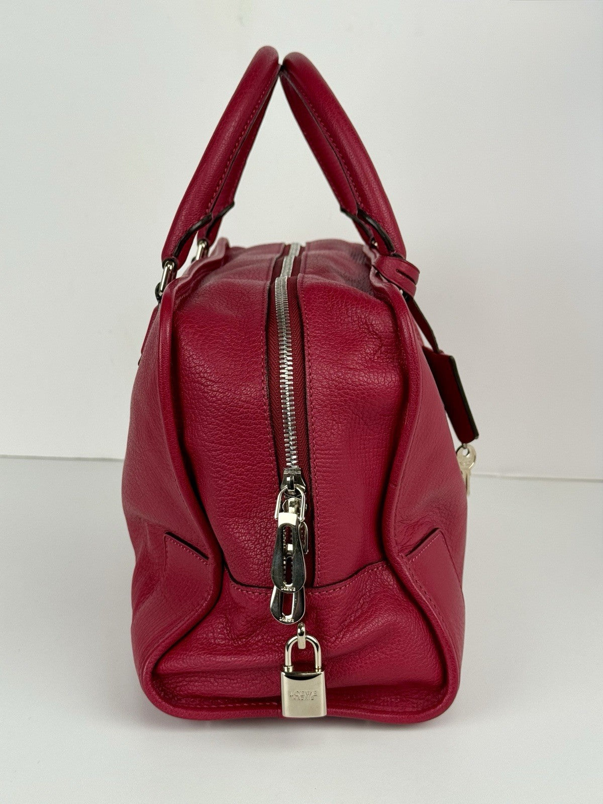 Loewe Womens Double Handle Grain Leather Amazona Shoulder Bag Pink