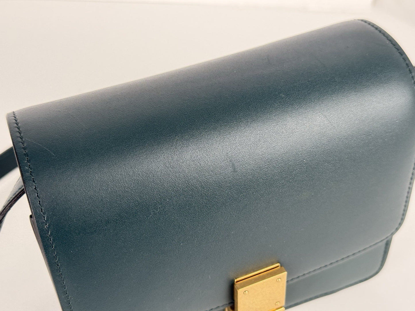 Celine Classic Box Shoulder Bag Medium Dark Green Leather