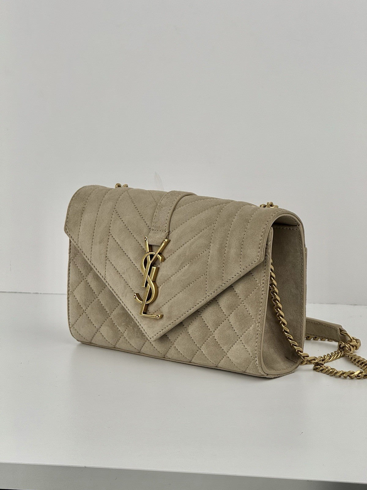 Saint Laurent Suede Matelasse Beige Envelope Small Bag