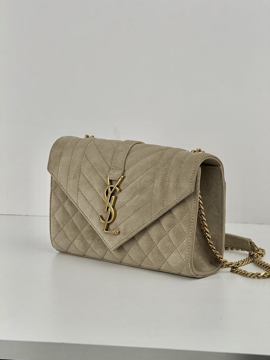 Saint Laurent Suede Matelasse Beige Envelope Small Bag