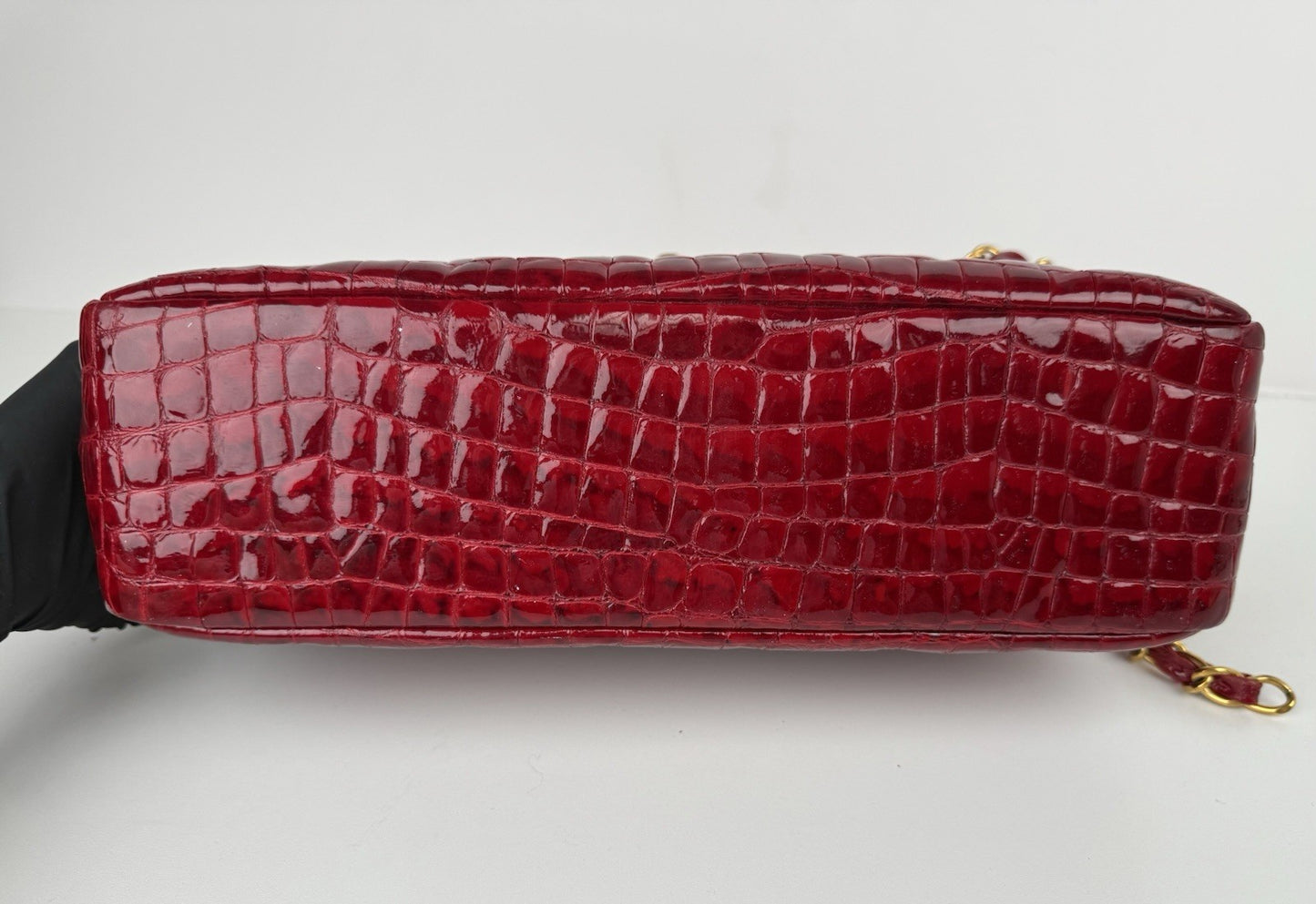 Chanel Vintage Patent Embossed Red Leather Flap Bag Maxi