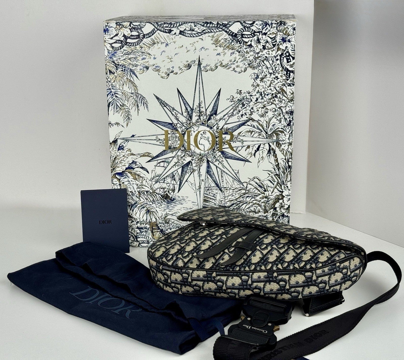 DIOR JACQUARD OBLIQUE SADDLE BAG MENS CHRISTIAN DIOR BLACK