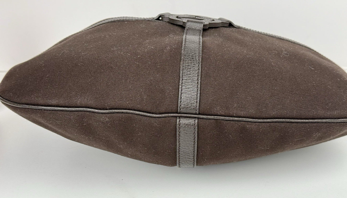 Gucci GG Dark Brown Canvas Medium Hobo Shoulder Bag