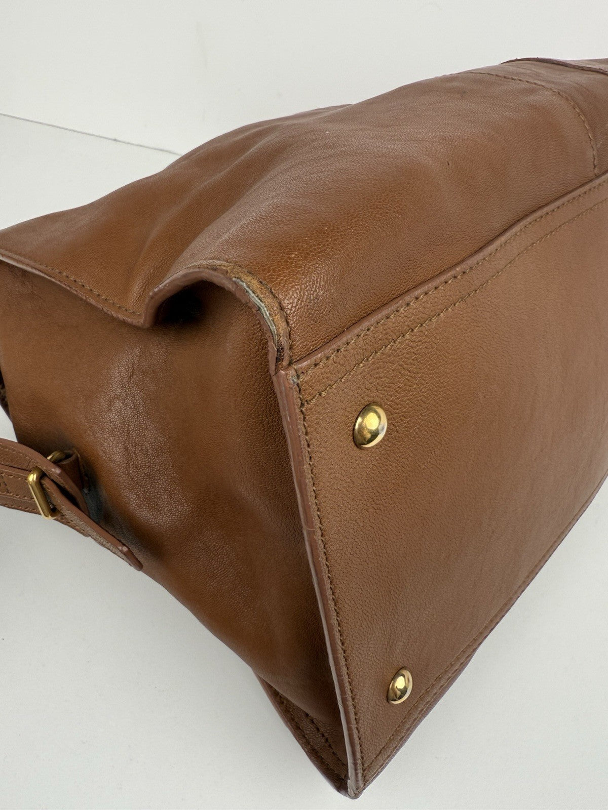 SAINT LAURENT Y Line Cabas Chic Handbag Women's Brown Leather Large