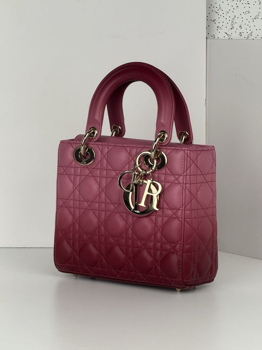 Dior Lady Dior  Ombre Pink Leather Small Shoulder Bag