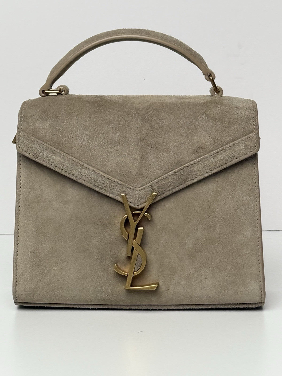 Saint Laurent Cassandra Top Handle Bag Leather and Suede Mini Beige