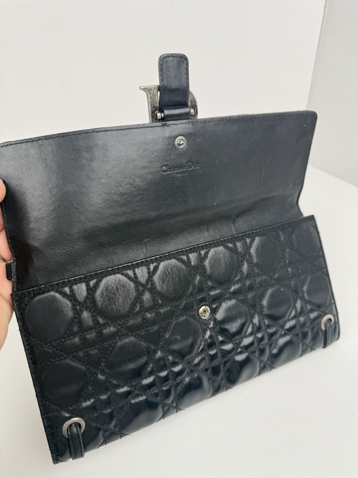 Dior Vintage Cannage Black Leather Clutch 