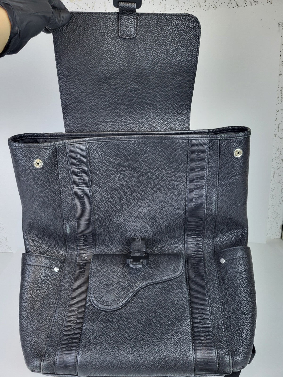 Dior Men's Backpack Saddle Bag Grained Black Leather 