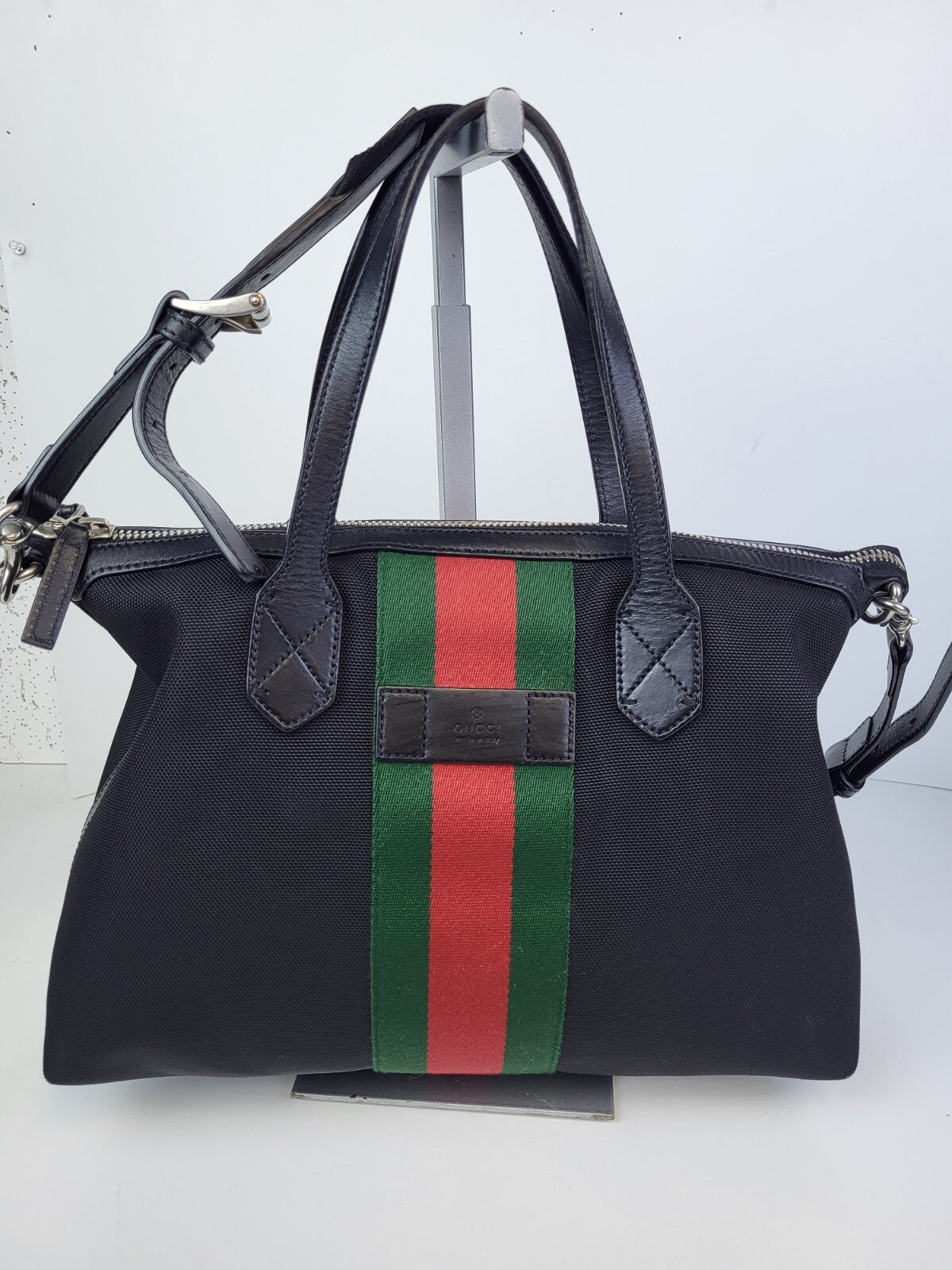 Gucci Nylon Web Top Handle Shoulder Bag Black
