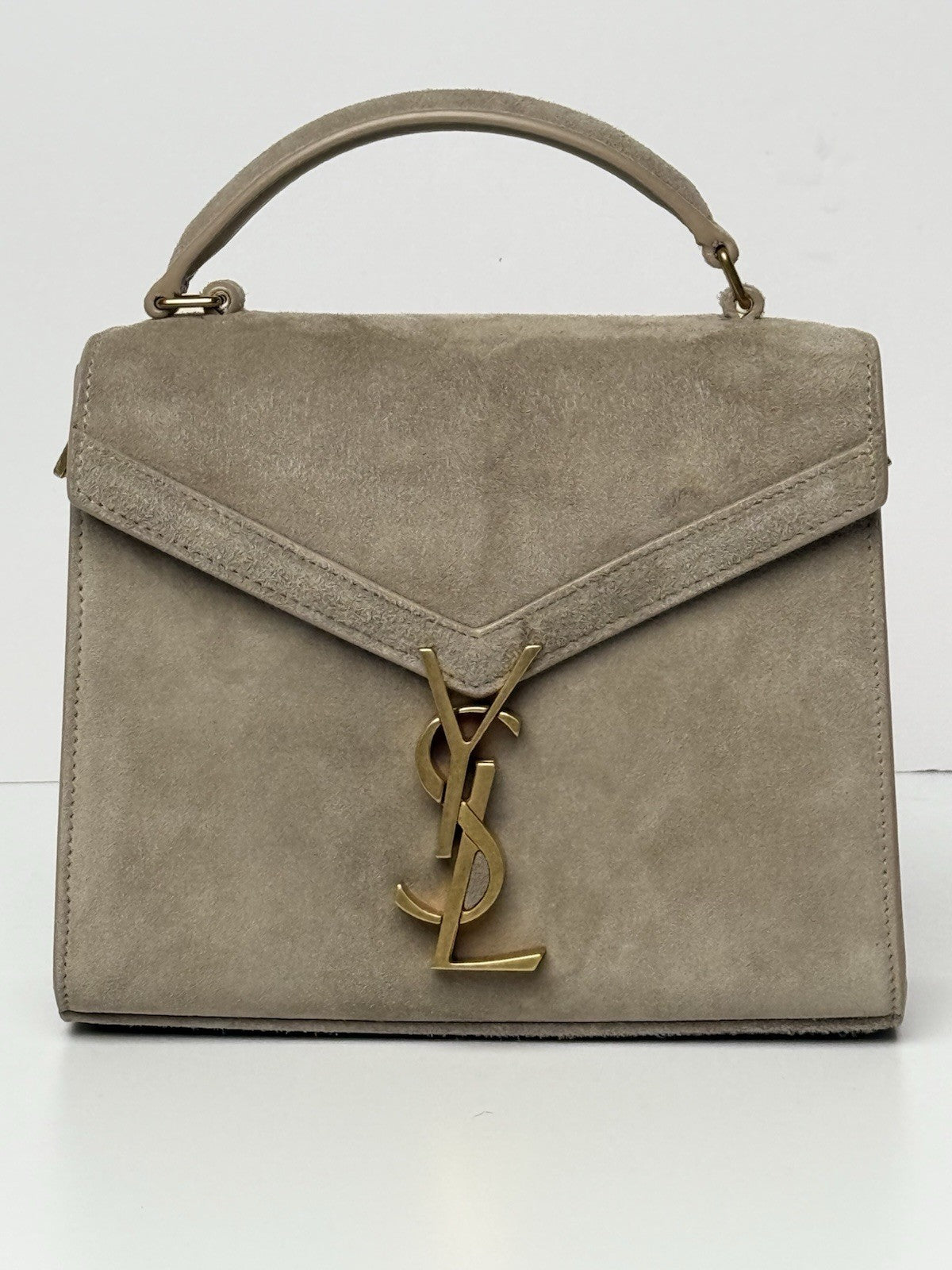 Saint Laurent Cassandra Top Handle Bag Leather and Suede Mini Beige