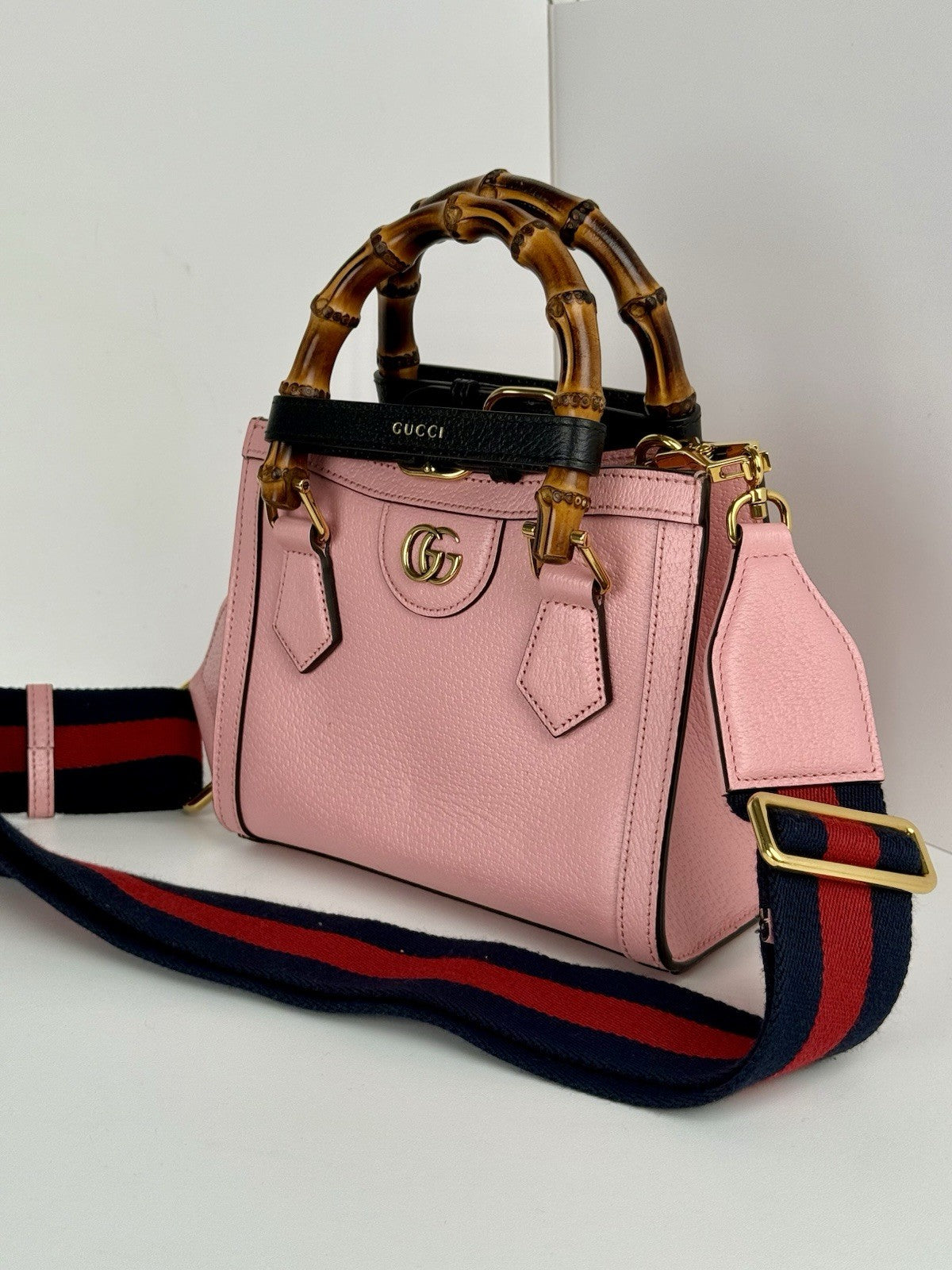 Gucci Bag Mini Diana Bamboo Handle Tote Pink Leather