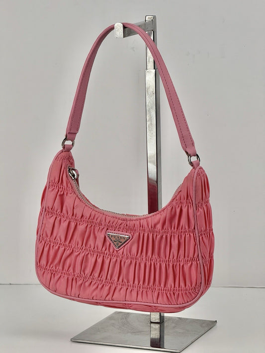Prada Hobo Tessuto Gaufre Nylon Shoulder Bag In Pink