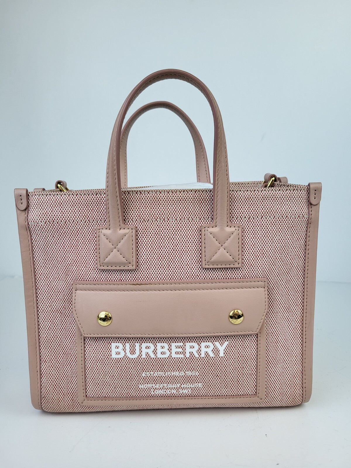 Burberry Freya Shopping Tote Canvas with Leather Mini Pink