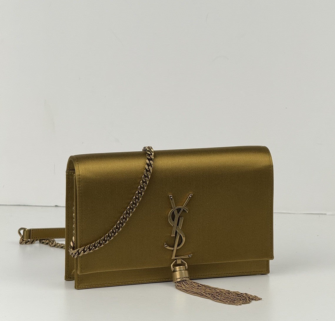 Saint Laurent Kate Tassel Satin Wallet on Chain