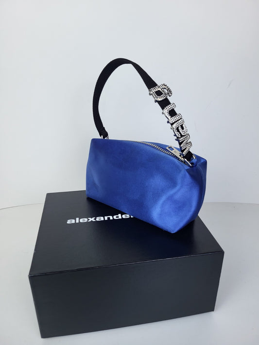 Alexander Wang Crystal-Embellished Satin Mini Bag Blue