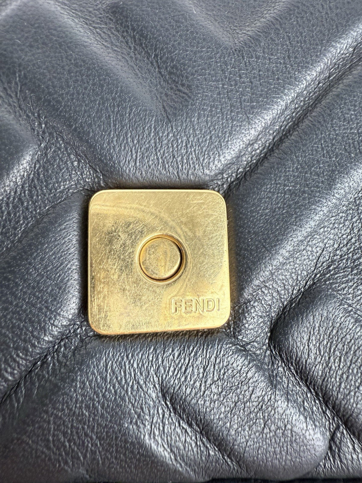 Fendi Mini Zucca Embossed Black Leather Baguette Satchel