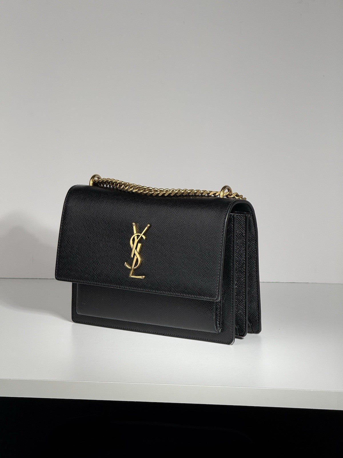 Saint Laurent Black Leather Medium Sunset Chain Shoulder Bag