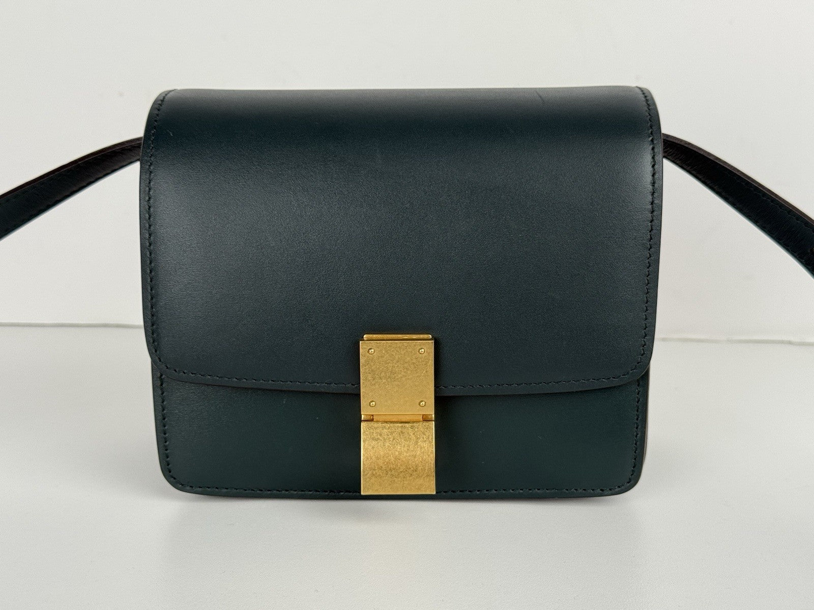 Celine Classic Box Shoulder Bag Medium Dark Green Leather