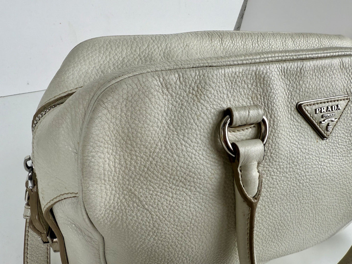 PRADA Two Way Shoulder Bag White Leather