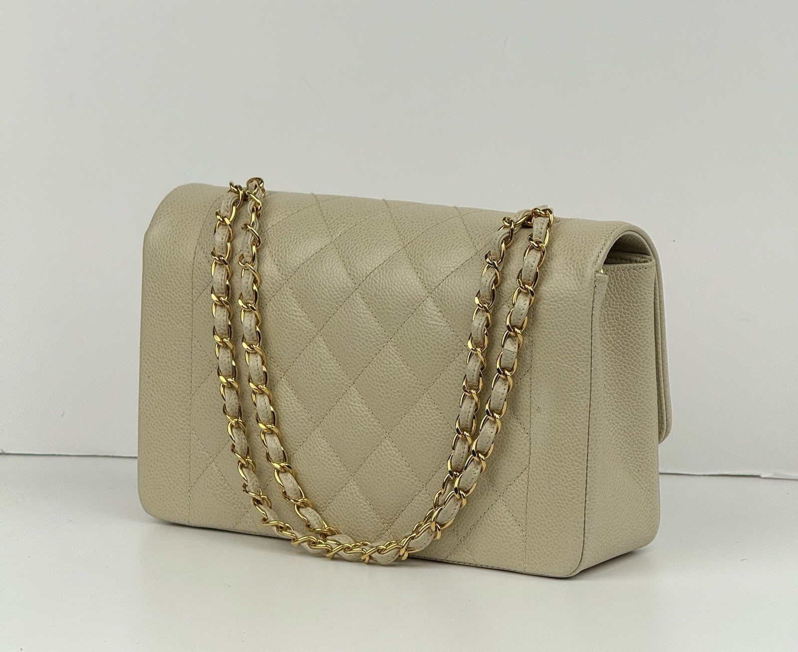 Chanel Diana Medium Caviar Leather Shoulder Bag Beige