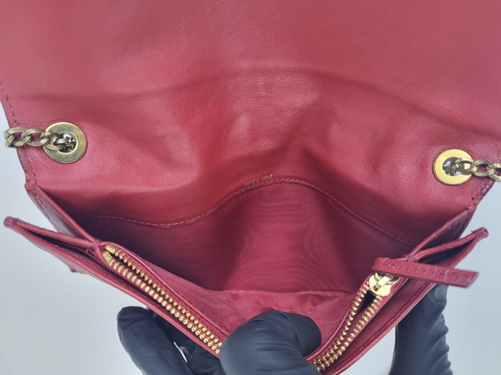 LANVIN Sugar Pearl Chain Strap Crossbody Shoulder Lambskin Wallet Purse - Red