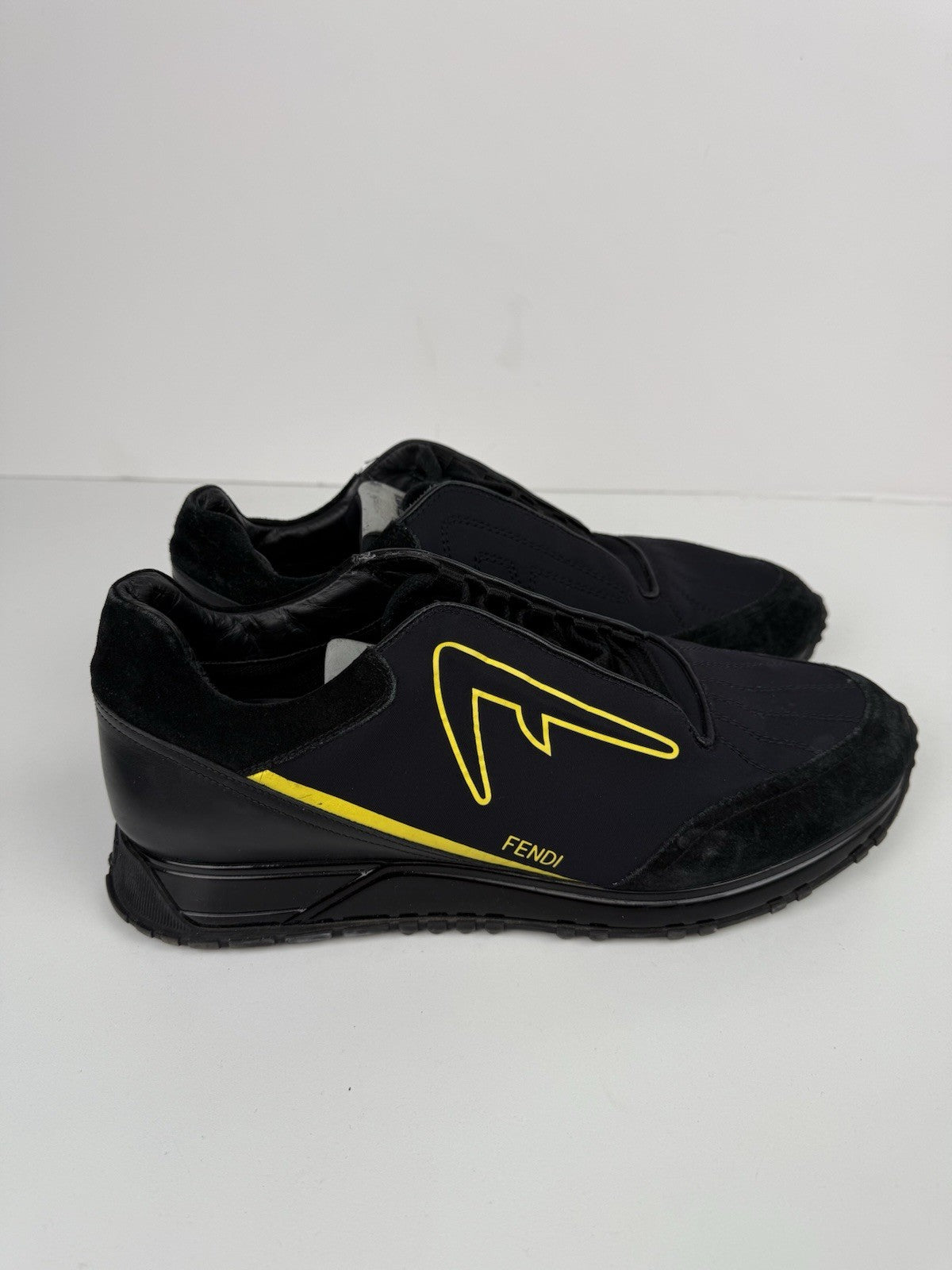 Fendi Leather Graphic Print Sneakers Black Size 9