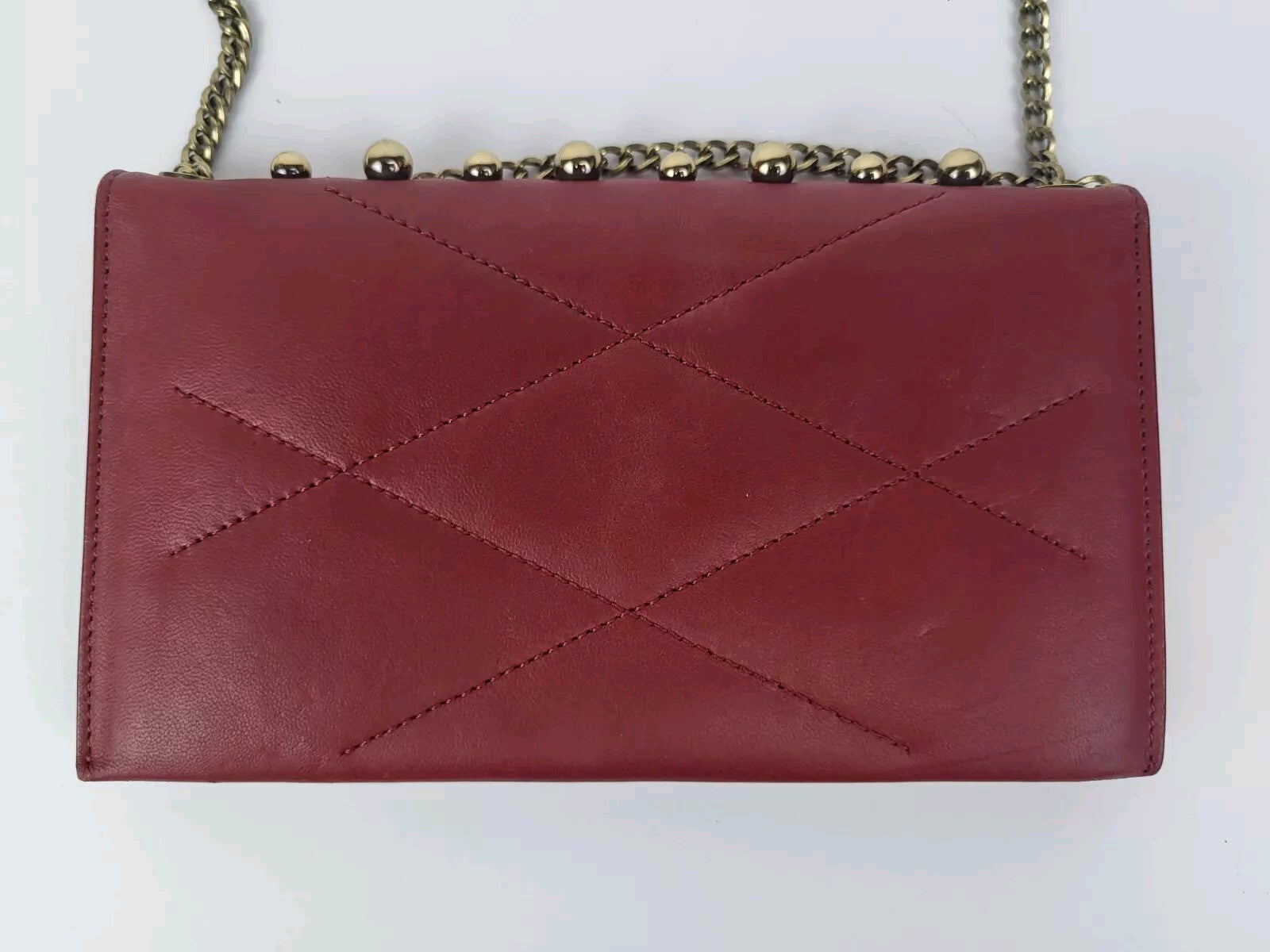 LANVIN Sugar Pearl Chain Strap Crossbody Shoulder Lambskin Wallet Purse - Red