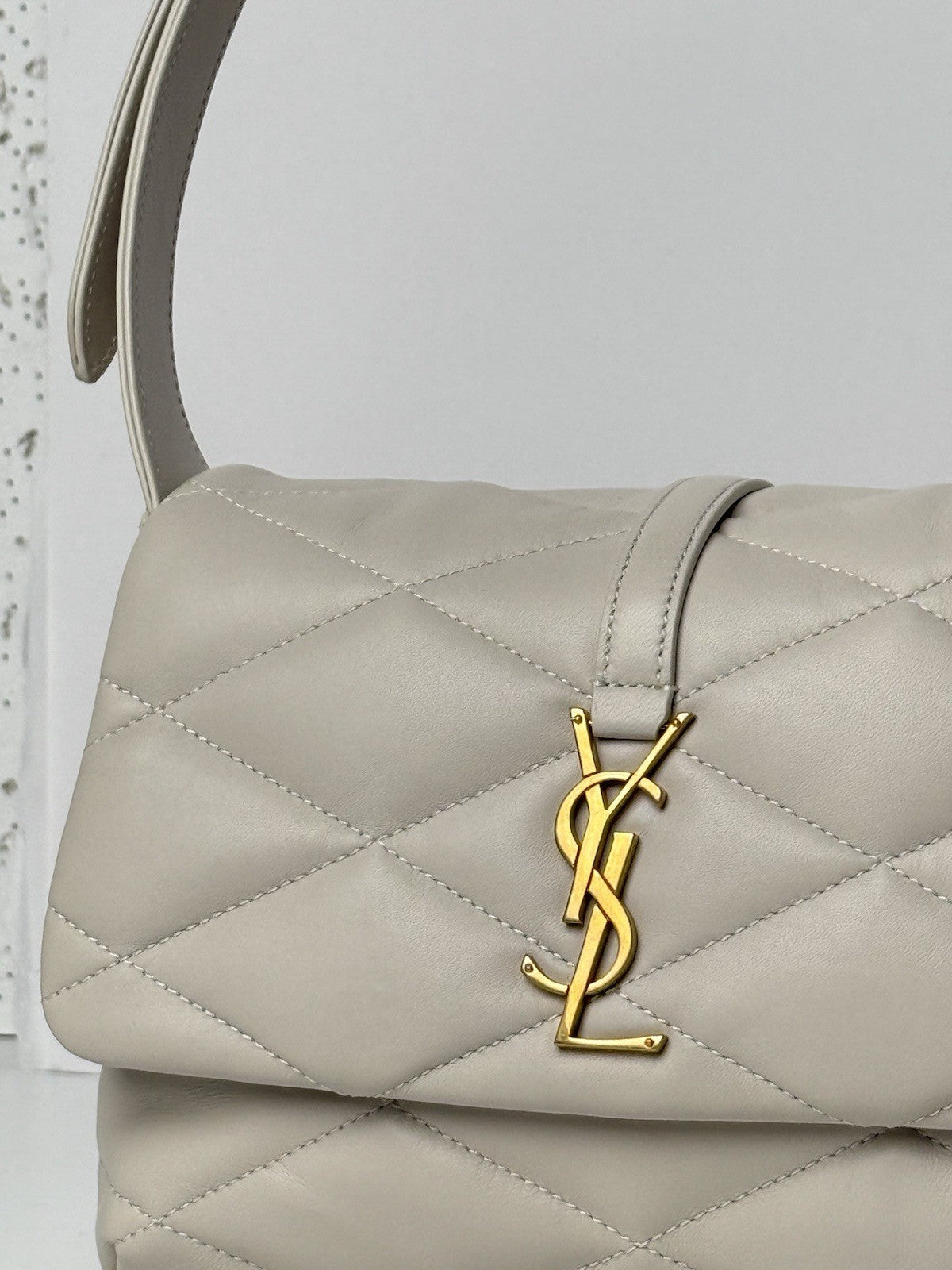 Saint Laurent Lambskin Quilted Le 57 Diamond Shoulder Bag Crema