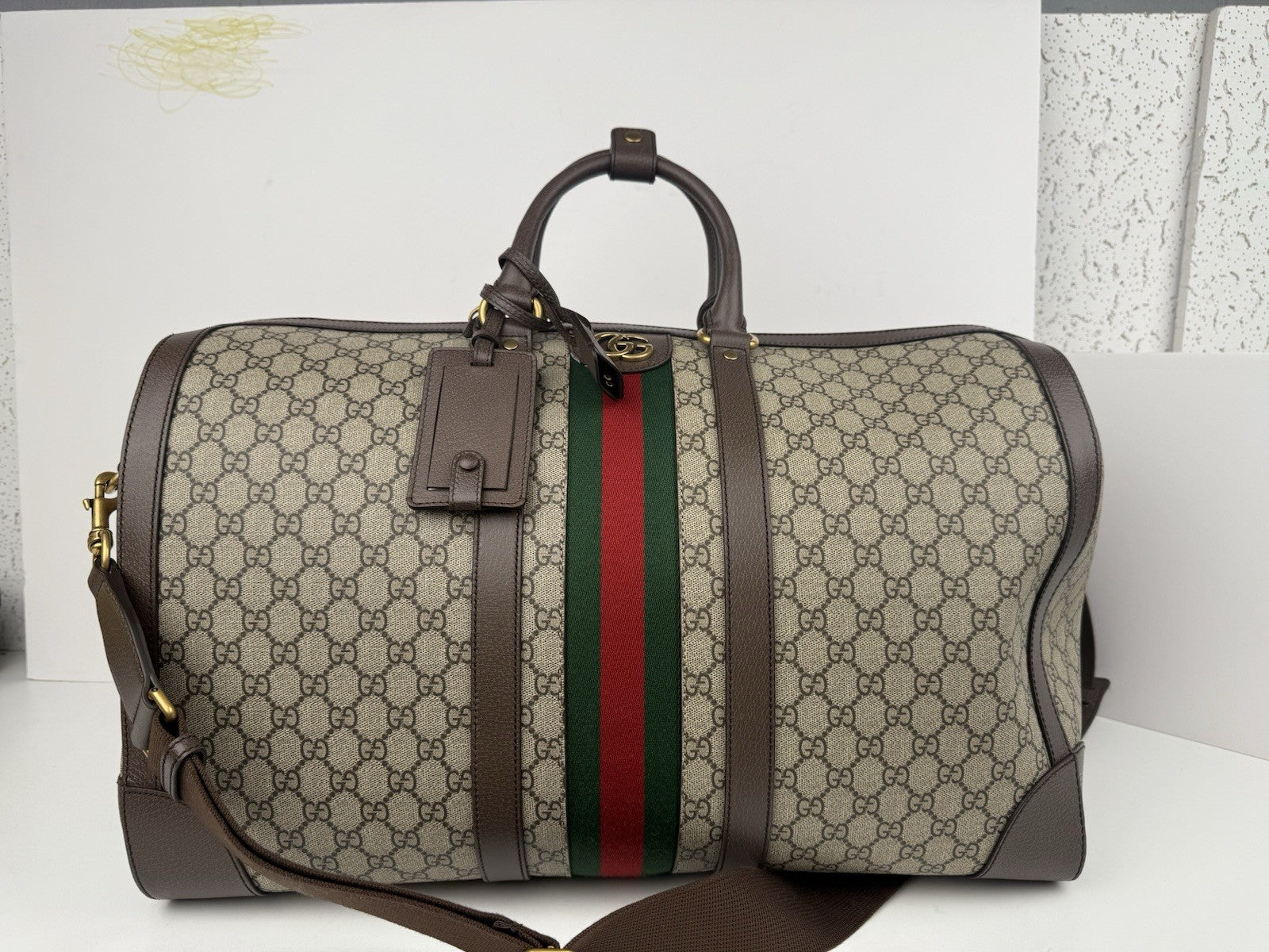 Gucci Supreme Monogram Canvas Large Duffel Bag Beige
