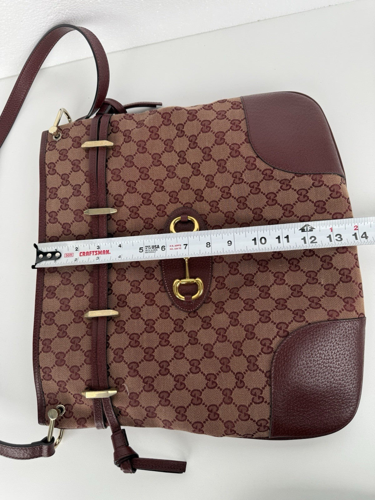 Gucci  Horsebit Burgundy Canvas Drawstring Shoulder Bag Canvas