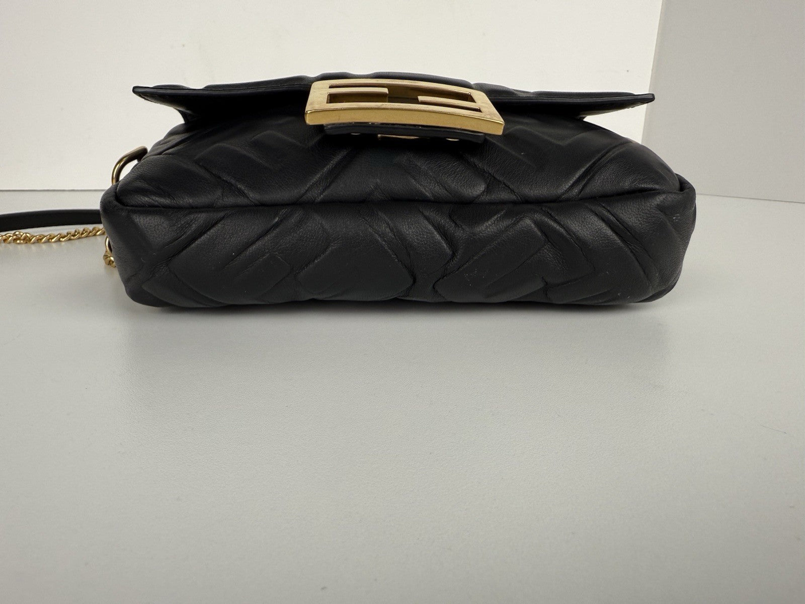 Fendi Mini Zucca Embossed Black Leather Baguette Satchel