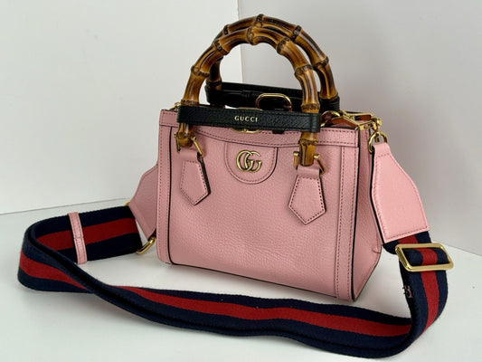 Gucci Bag Mini Diana Bamboo Handle Tote Pink Leather